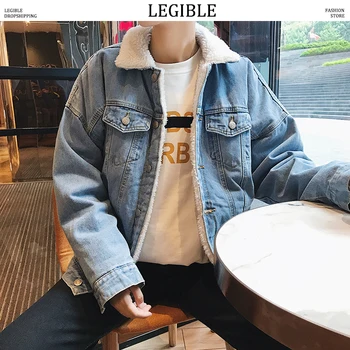 

LEGIBLE 2018 Oversized Winter Thick Lambswool Denim Jackets Coat Men Women Warm Autumn Denim Jacket Male Outwear Coat
