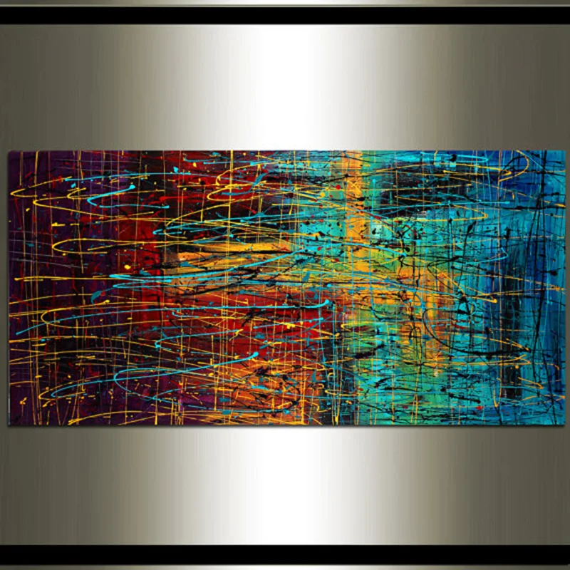 

Hand Painted Modern Abstract Oil Painting on Canvas Wall Art Living Room Decor Canvas Painting Teal Blue Art Home decorations