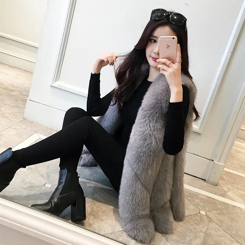 2020 New Large Drop Fox Fur Vest Real Fur Coat Girls Long Fur Vest Fox Fashion Atmosphere fur gilet vest 2020 fashion women s short faux fox fur coat warm winter jacket fake fur large size sleeveless vest waistcoat