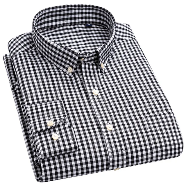 Мужская повседневная клетчатая хлопковая рубашка с длинным рукавом, Стандартная посадка, удобные дышащие легкие в уходе клетчатые рубашки - Цвет: ZX1002