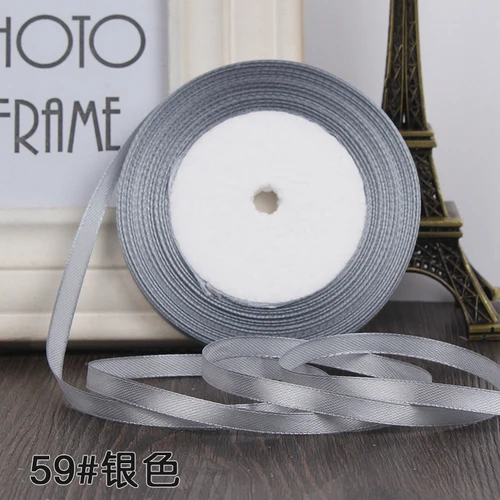 25 Yards/roll) Satin Ribbon Gift Packing Christmas Decoration Diy Ribbons Handmade Bow Craft Ribbons Card Gifts Wrapping 6mm - Цвет: silver