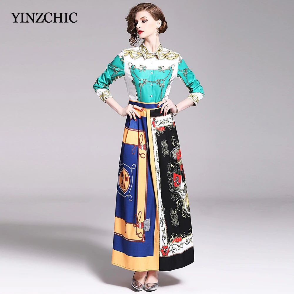 Spring Woman Maxi Dress Print Turn-down Collar Ladies Elegant Party Dresses Vintage Printed Long Slim A-line | Женская одежда