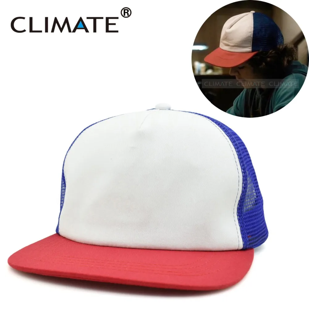 CLIMATE Dustin Stranger Things Dustin Cap Hat 100%Copy Cosplay Coser Dustin Summer Snapback Mesh Net Trucker Hat Cap For Boy Men