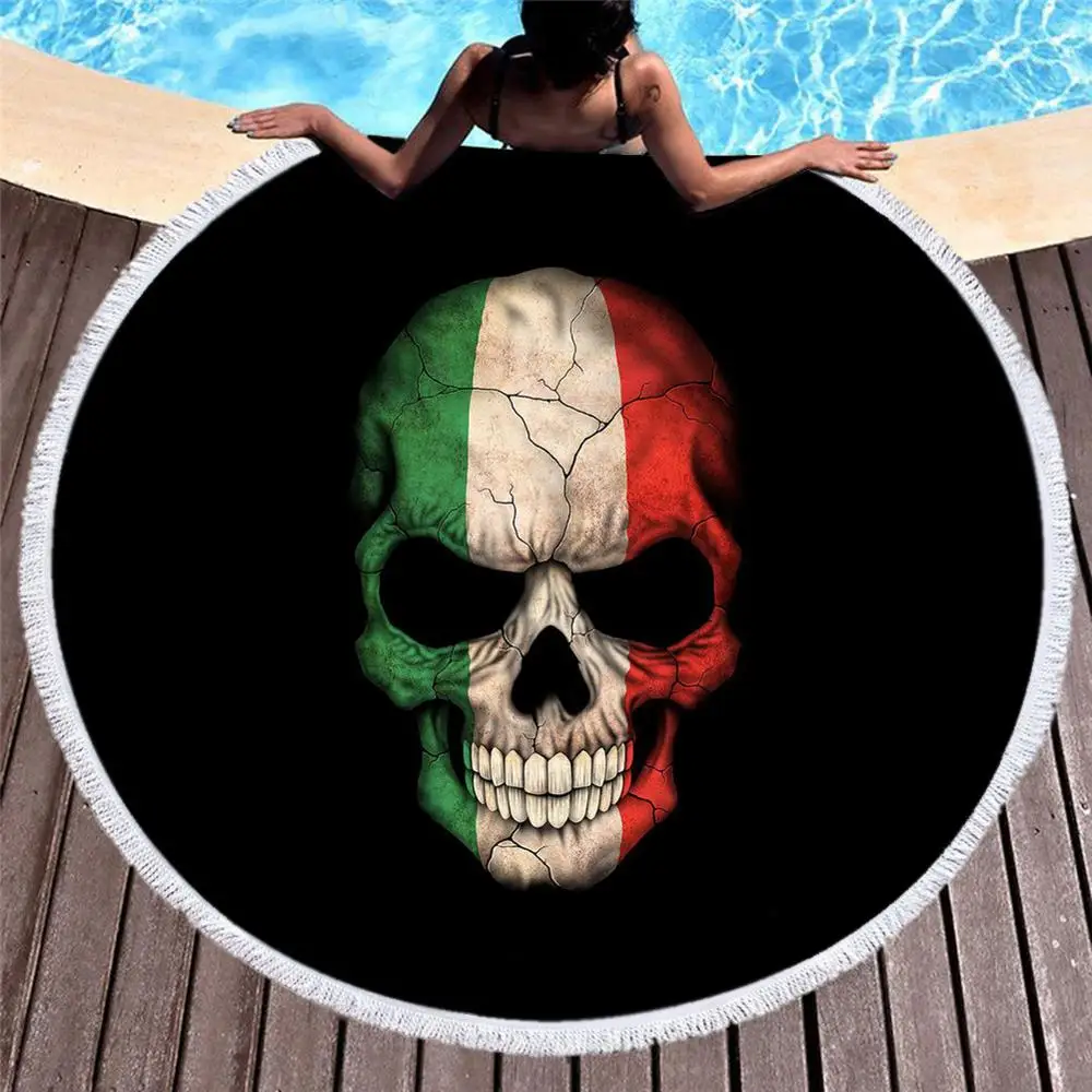 

Round Beach Towel with Tassel Gothic Colored Skull Microfiber Towel Travel Picnic Blanket Yoga Mat Tapestry style-3