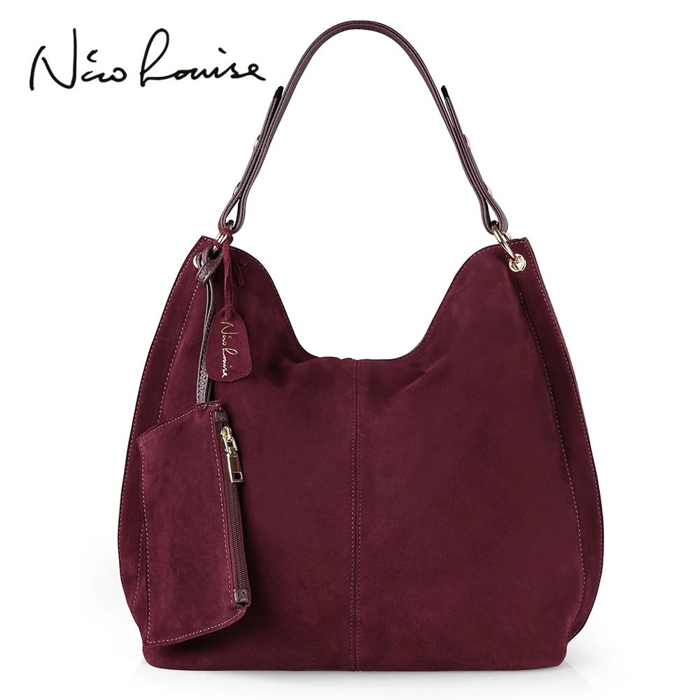  Nico Louise Women Real Split Suede Leather Hobo Bag Design Female Leisure Large Shoulder Bags With  - 32829214561