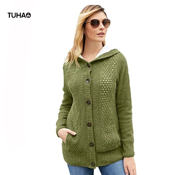 

TUHAO Winter Sweaters Open Stitch Fleece Hooded Jacket Women Tops Single Breasted Long Sleeve Knitted Cardigan Outerwear T27885