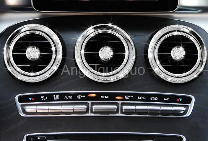 Angelguoguo, автомобильная воздушная наклейка на розетку/приборную панель, Декоративная кольцевая наклейка для Mercedes Benz C Class W205/GLC