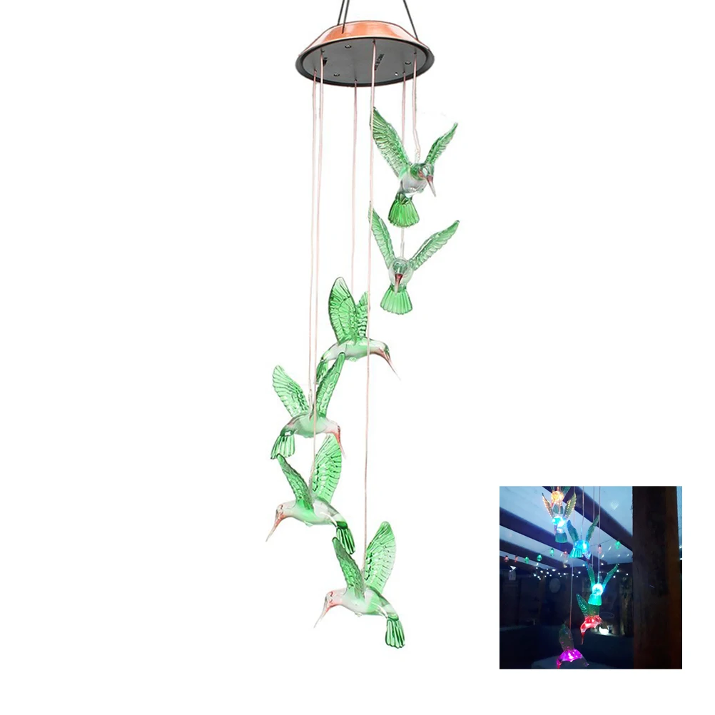 WINOMO Цвет-Изменение светодиодный Solar Wind Chime светодиодный Изменение свет Цвет Водонепроницаемый шесть Колибри колокольчиков для декора сада
