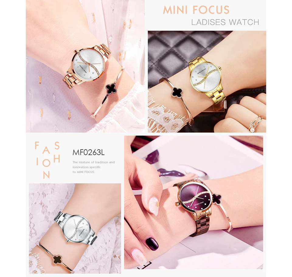 Beste MINI FOCUS Top Brand Luxe Fashion Vrouwen Horloges Lady Paars Roestvrij Stalen Band Waterdicht Quartz Horloges Vrouwelijke + Gift doos