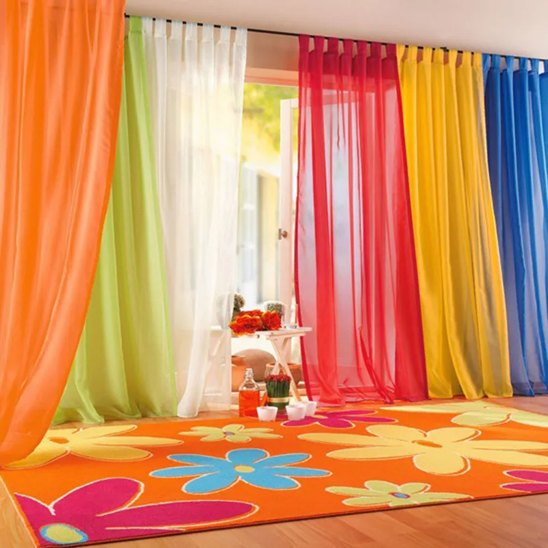 

American European Rainbow Solid Voile Door Window Curtains Drape Panel Sheer Tulle For Home Decor Living Room Bedroom Kitchen