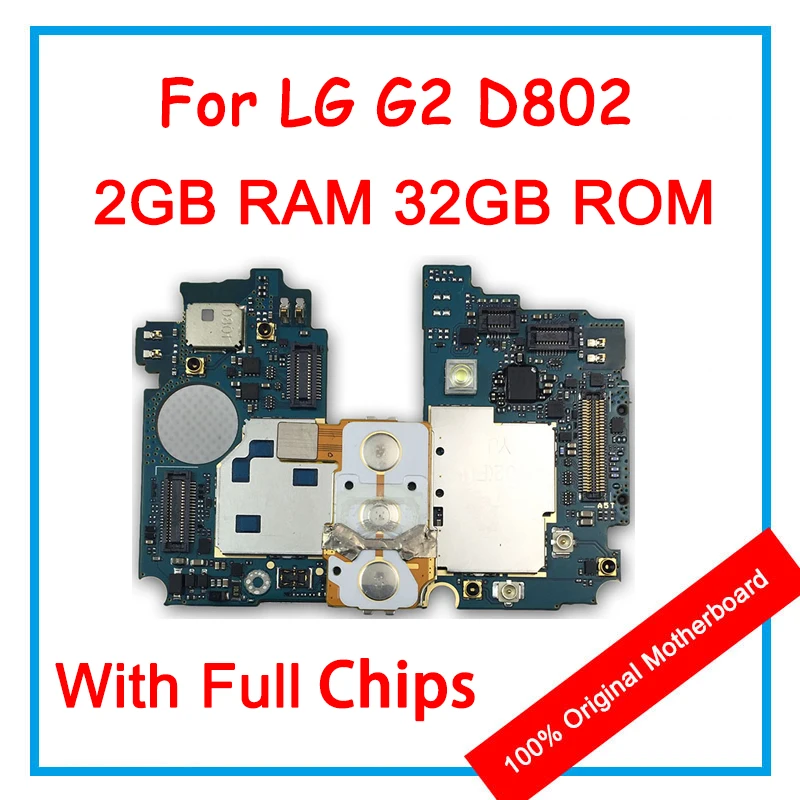 

Unlocked Motherboard For LG G2 D802 16GB 32GB ROM 100% Original Mainboard With Android System Logic Board With Chips For Replace