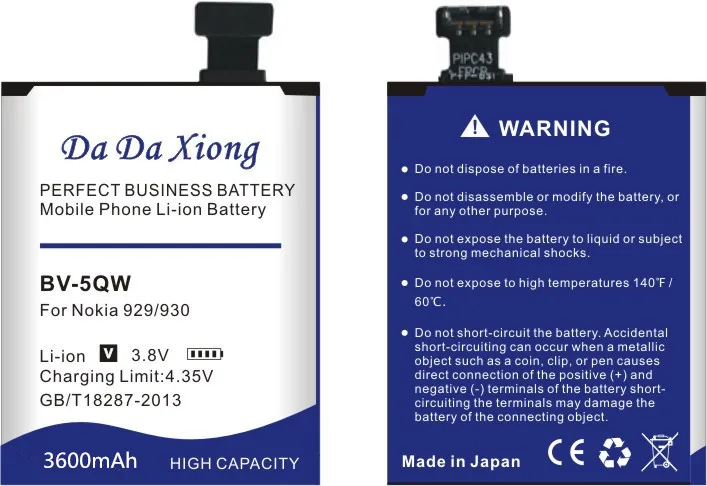 Da Xiong 3600mAh BV-5QW BV5QW литий-ионный аккумулятор для телефона Nokia lumia 929 930 RM927