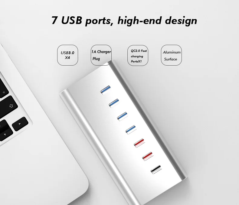 Blueendless USB 3.0 Aluminum Hight Speed 7 Port USB HUB