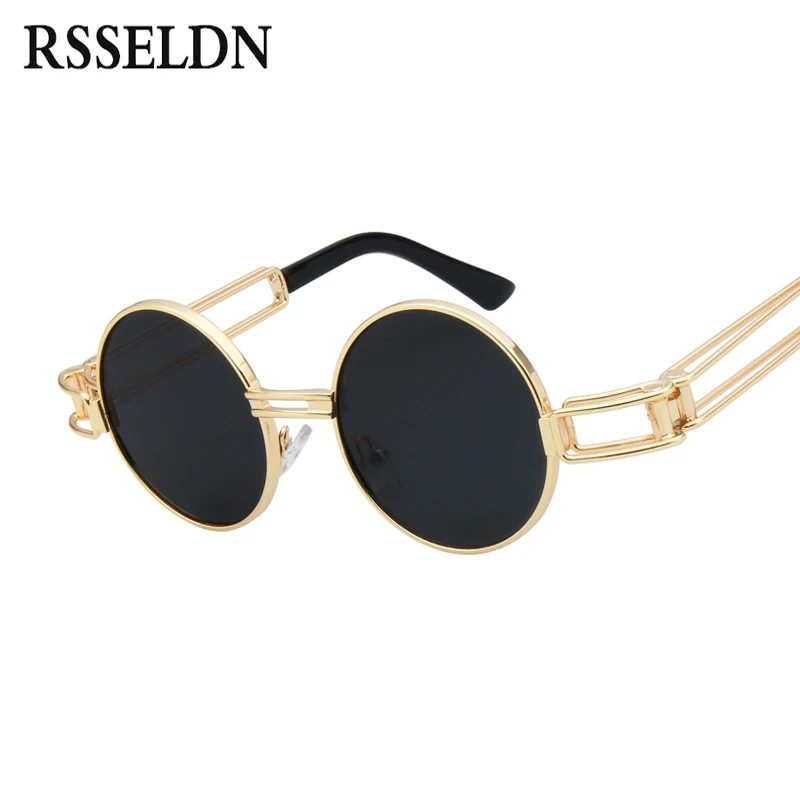 

RSSELDN Luxury Metal Sunglasses Men Round Sunglass Steampunk Coating Sun Glasses Male Vintage Brand Design Punk Mirror oculos