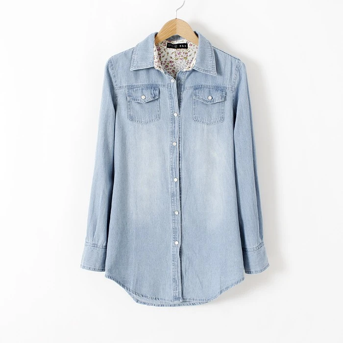 Chemise En Jean A Manches Longues Pour Femme Nouveau Modele Printemps Automne 2020 Avec Boucle De Perle En Denim Grande Taille Aliexpress