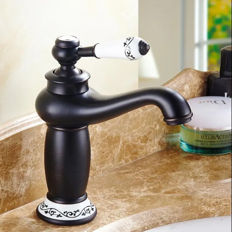 

Bathroom faucet Black bronze faucet Pure copper heightening Hot and cold water Retro Basin faucet Ceramic chip