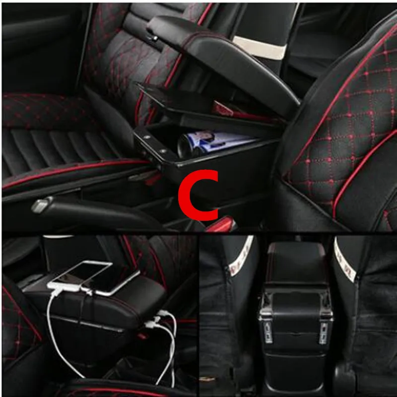 For opel meriva armrest box central Store content Storage box with cup holder ashtray USB interface - Название цвета: C black red line