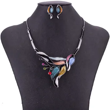 

MS1505016 Fashion Jewelry Sets Lead&Nickle Free High Quality Woman's Necklace Earring Set Rainbow Color Antique Plated