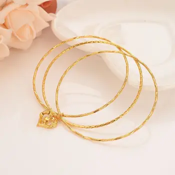 

Dubai Gold bangles 24 k Solid Fine Gold Finish 3 hoop Heart pendant NEW Assemble bangle bracelet African Women jewelry Charm