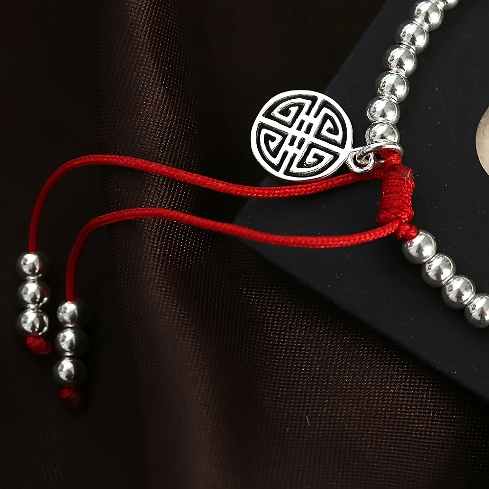 S925 стерлингового серебра браслет из бисера ручной работы красная веревка на удачу Браслеты браслеты 1560