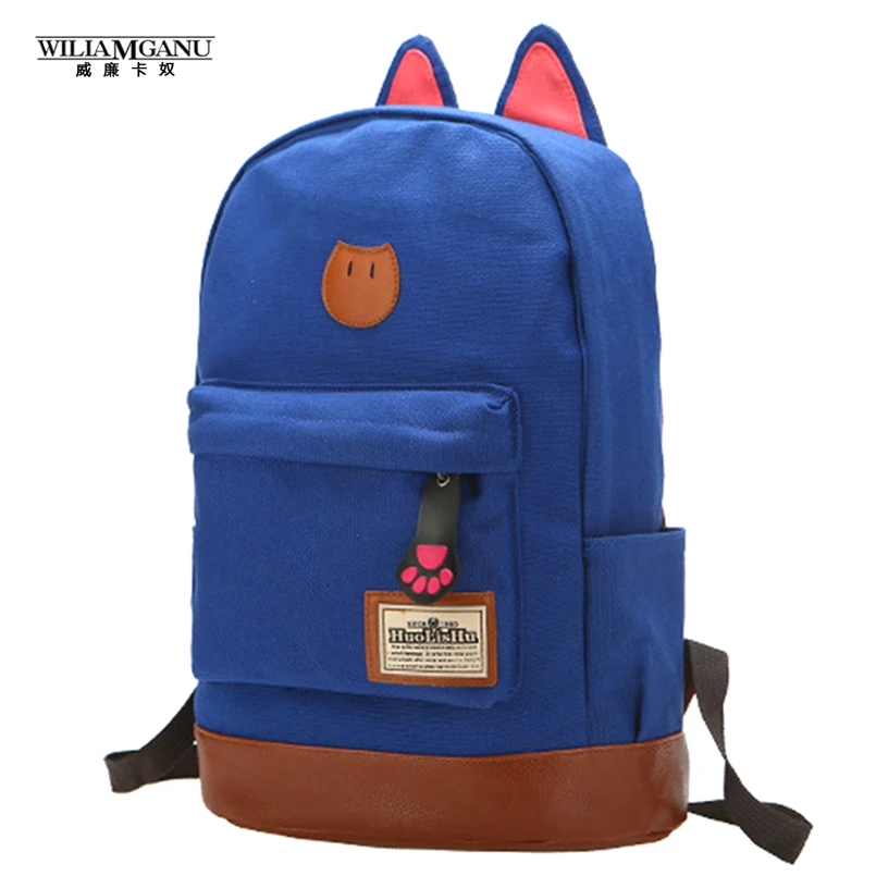  WILIAMGANU 2017 campus School bag girls backpack women travel bag of young men canvas backpack bags Cat ears cartoon package 