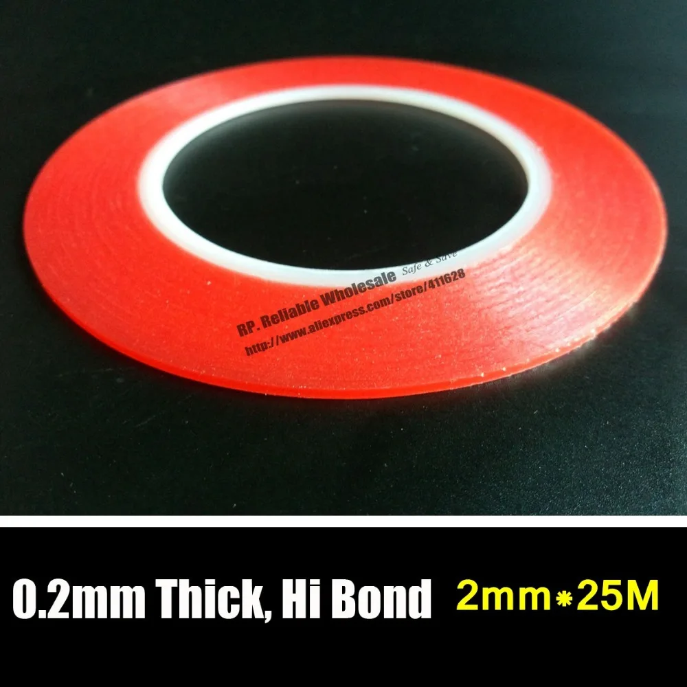 

(2mm Wide) Strong Double Sided Adhesive Clear Tape, (0.2mm thick), 25M for Cell Bezel, Touch Screen, Baterry Fix LED No Trace