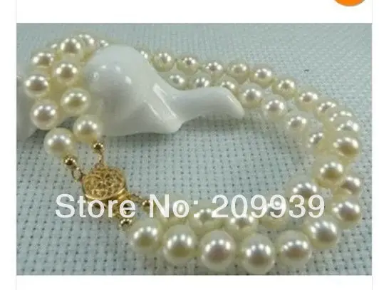 

huij 00472 2STD Round AA+ 9-10MM GRADE WHITE AKOYA PEARLS BRACELET 7.5-8INCH 14k-20