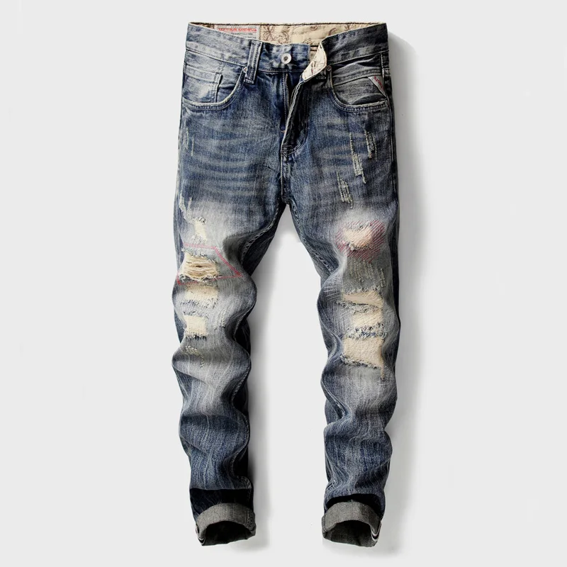 Модная уличная Для Мужчин's Джинсы для женщин Винтаж дизайнер уничтожено Классическая Рваные джинсы Для мужчин патч Повседневные штаны для