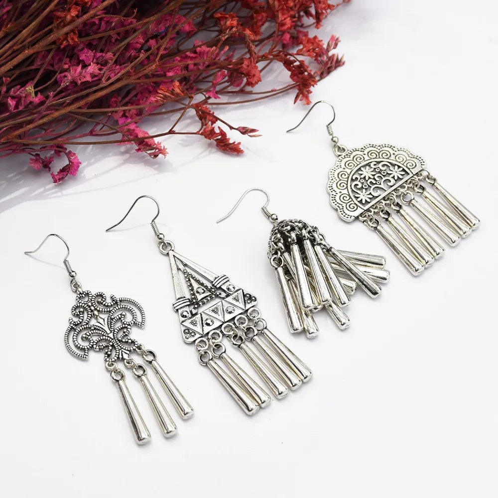 Этнические винтажные цыганские серьги Balij Humka Jhumki Геометрическая кисточка
