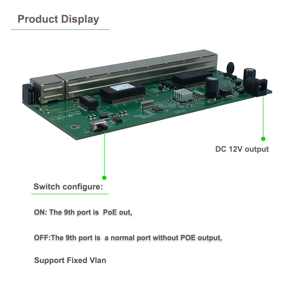 24v 9 port 10/100M reverse switch  8 port reverse poe switch pcb board 100M Switch vlan