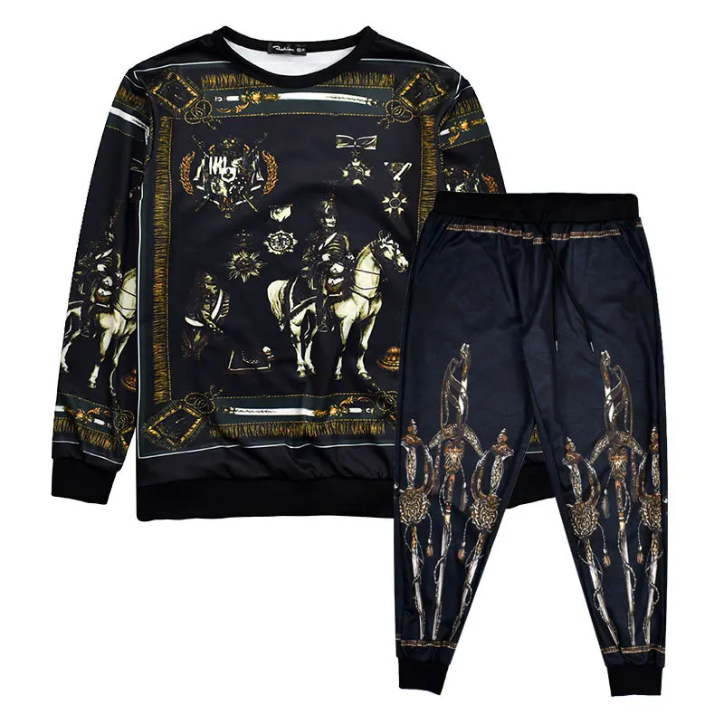 

2019 Newest Men SET 3D Print Roman Knight Graphic Jogger Pants Sweatshirts Casual Trousers Tops 6XL 7XL MEN SUIT