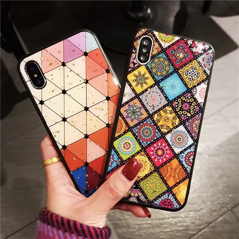 Vintage folk custom Pattern Phone Case For iPhone X XR XS Max 6 6S Plus Epoxy Back Cover Case For iPhone 7 8 plus XS Soft Case