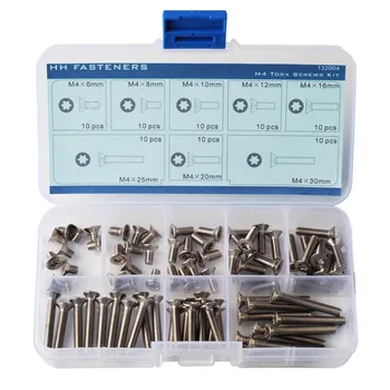 

80-pcs M4 Flat Head Torx Screws Assortment Set Stainless Steel