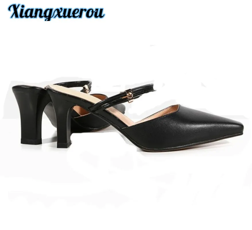 

Xiangxuerou The first layer of cow leather square head of cow tendon with real leather women's shoes spring and summer generous