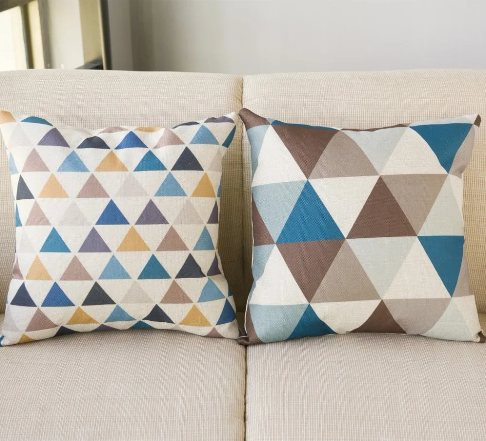 

45*45CM Linen Pillowcase Fawn Pattern Square Pillowcase Colorful Triangular Pattern Home Pillow Case Flax Without pillow