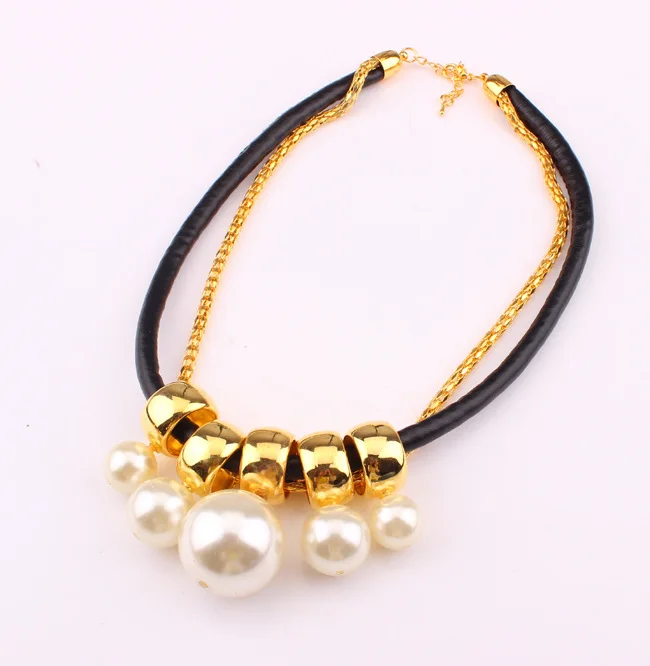 (Min.Order $15)Top Quality Gold necklaces with pearls and Leather cord Fashion Jewelry Wholesale 9132 | Украшения и аксессуары