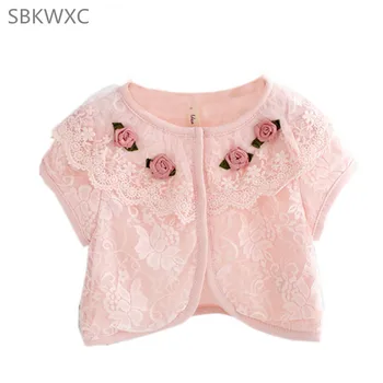 

Wholesale 5pcs/lot IDEA FISH 2018 Lolita Style Summer Children Kids Coat Lace Baby Girls Jacket with 4 Flowers Pink white 0-2T