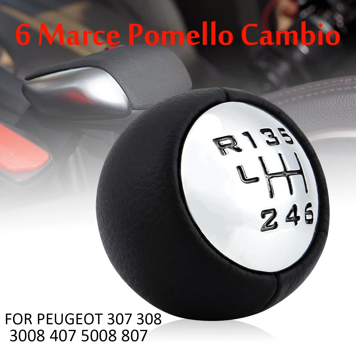 6 Speed Car Gear Shift Knob Shifter Stick Head For Peugeot 307 308 3008