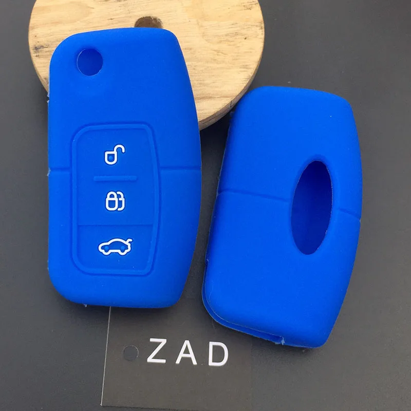 ZAD 3 buttons silicone rubber car key cover case shell fob holder for Ford Ecosport Fiesta Mondeo Escape 3 Focus 2 key protector - Название цвета: Синий