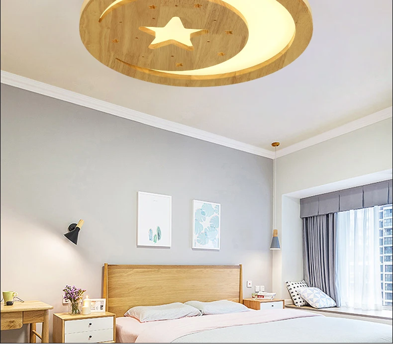 Qiseyuncai Nordic Простой Круглый детская комната потолочный светильник Гостиная Кабинет мужской девушка комната твердые деревянные лампы
