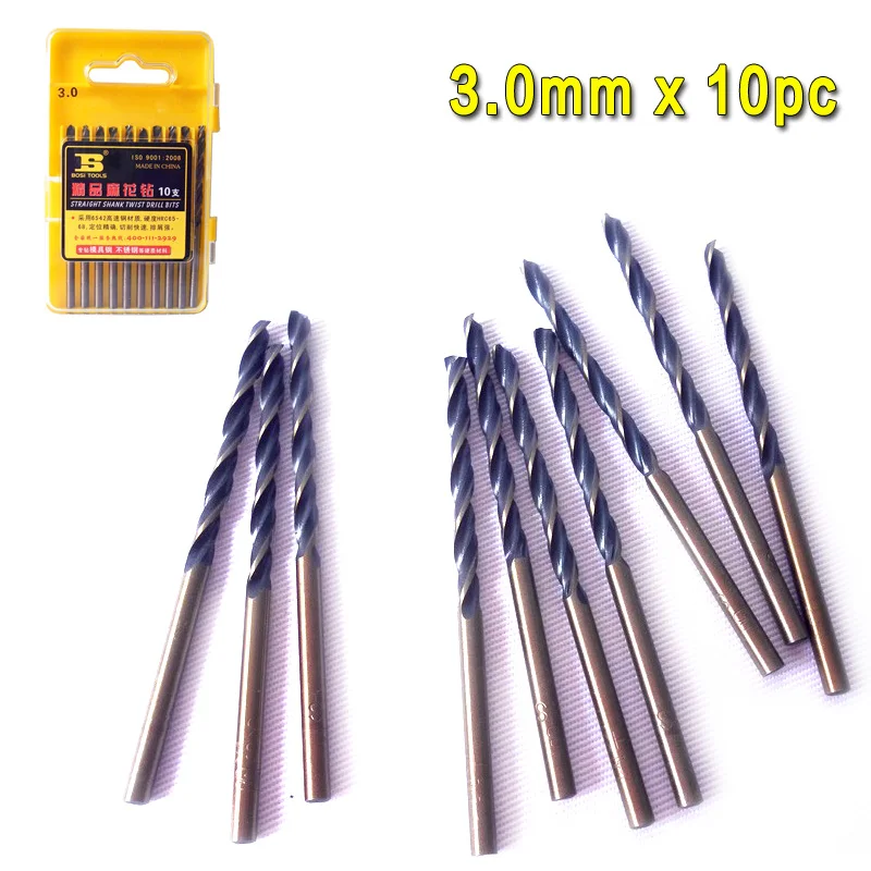 

wholesale SIJIBOSI 10PC 3.0x61mm HSS straight shank twist drill bits HRC65-68