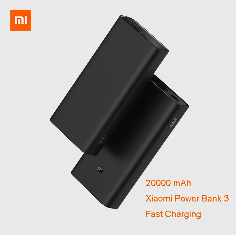 Перезаряжаемая батарея Xiao mi power Bank 20000 мАч Быстрая зарядка два USB mi внешний аккумулятор 20000 Bank3 для смартфонов