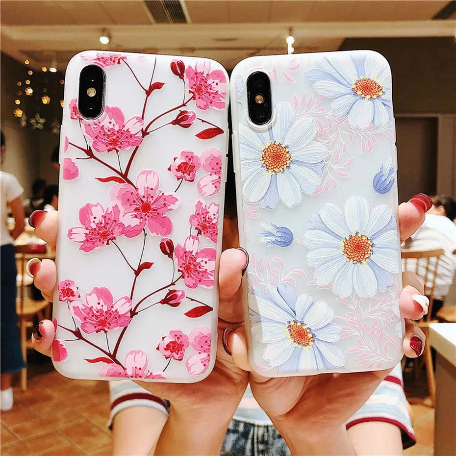 YAMIZOO Flower Case For iPhone 6 5s 7 6s 8 Plus Phone Cases 5 se 6 7 Girly Cover For iPhone x xr xs max Luxury Case Soft Fundas (4)