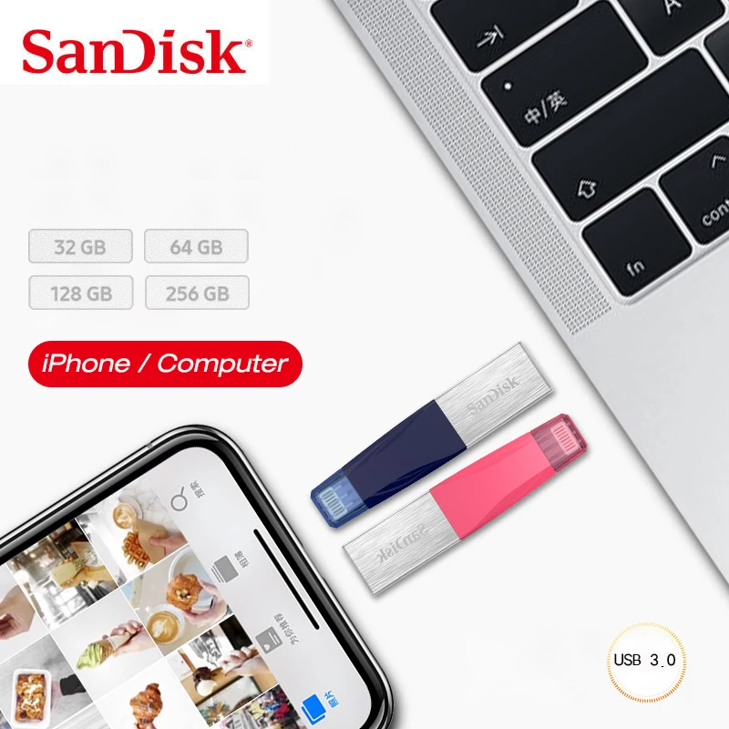 sandisk iXPAND USB флеш-накопитель 3,0 для iphone ipad PC 256 ГБ 128 ГБ Флешка 64 ГБ 32 ГБ