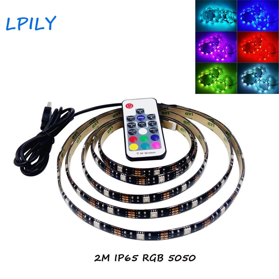 LPILY USB Светодиодные ленты Light 2 м 5 В водонепроницаемый USB SMD 5050 Рождество Светодиодные ленты ТВ фон светодио дный лента для дома украшения
