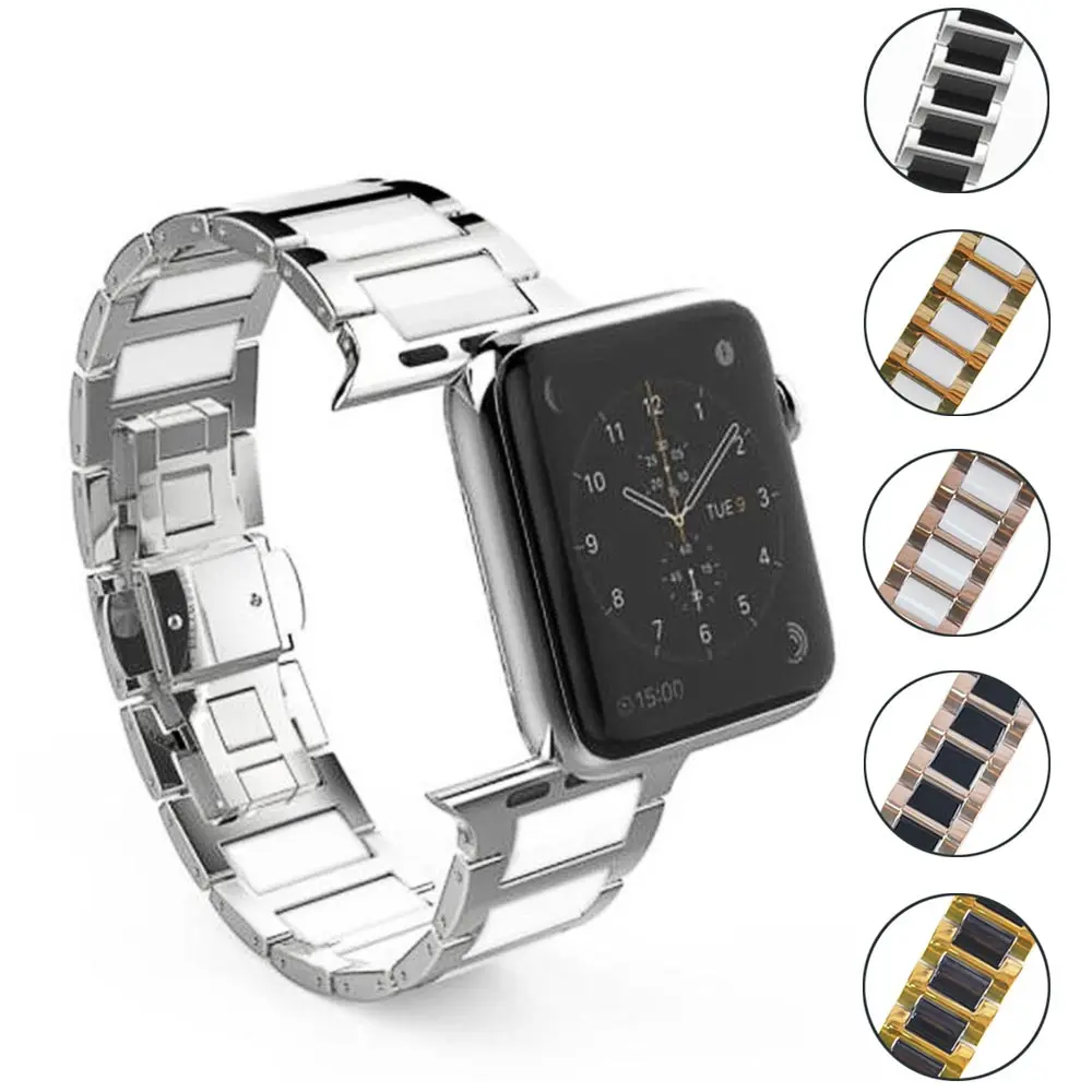 

Stainless steel + Ceramic Watchband Bracelet For Apple Watch Series 5 4 3 2 1 Wrist Strap For iWatch Band 44/40/42/38mm