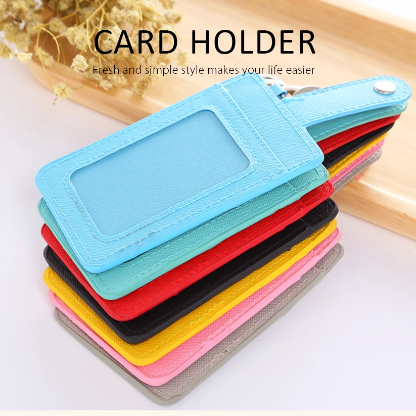 

Solid Card Holder Case ID Credit Card Cases Bus Metro Card Students Waterproof Box Pouch Key Ring Clip Cover PU Porte Caerte