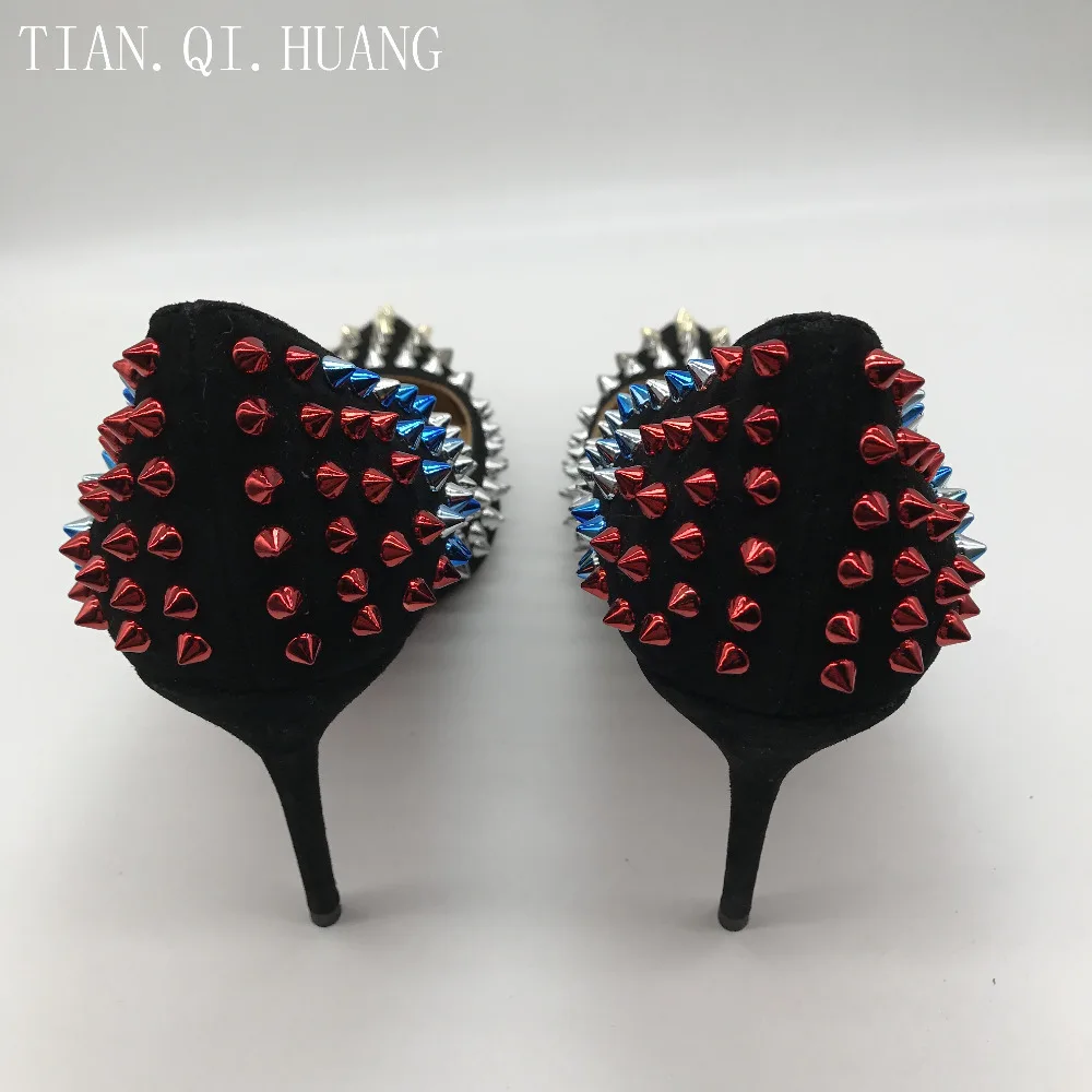 Г., модные дизайнерские туфли-лодочки с заклепками женская обувь из натуральной кожи на высоком каблуке новая стильная женская обувь бренд TIAN. QI. HUANG