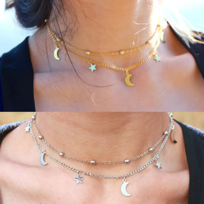 Ожерелье чокер с подвеской в виде звезды и Луны 38 + 5 см|moon pendant|star moonmoon pendant necklace |