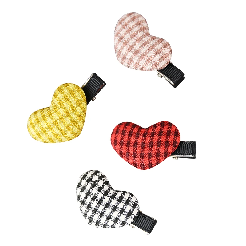 

Fahion Girls BB Clips Cotton Plaid Heart Shape Kids Hair Clips Barrettes for Children Headwear Hair Accessories 4pcs